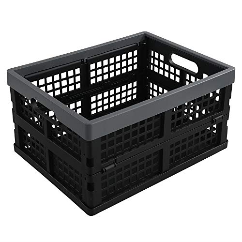 3-Pack 15 L Plastic Collapsible Crate, Folding Storage Baskets, Black