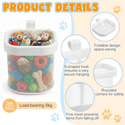 Sliner 4 Pack Dog Crate Hanging Storage Baskets Pet Fence Organizer for Toys Treats Leashes, Hook-On Mesh Basket for Indoor Outdoor Space Saving