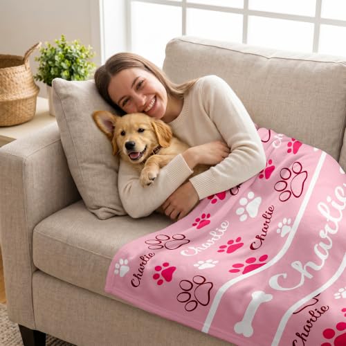 Personalized Dog Blanket, Customized Pet Blankets with Name Picture, Throw Blanket for Small Medium Large Dog Puppy Cat (E-Pink) - color: A-pink-1