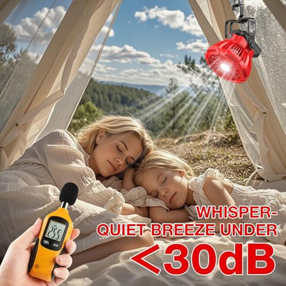 Portable Fan for Milwaukee 18V Battery, Brushless 3-Speed Desk Fan with LED Light, 3300 RPM, 180° Rotating Hook, Camping Fan for Hiking, Jobsite, Tents (No Battery) - color: Red