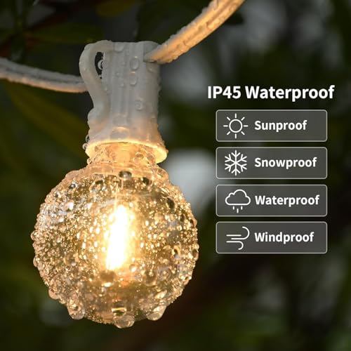 100FT 2Pack Outdoor String Lights LED Outside Waterproof Patio Lights Backyard Heavy-Duty Shatterproof Plastic G40 Bulbs Connectable Globe Light Decor Yard Café Exterior White Wire - size: 100FT-White