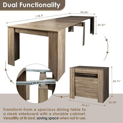 20"-118" Extendable Dining Table for 2-12 People, Modern Modular Extension Table, Space-Saving Extra Long Folding Dining Table, Multifunctional Conference Meeting Table, Oak - color: Oak, style: 20" - 118.5" (2-12 People)