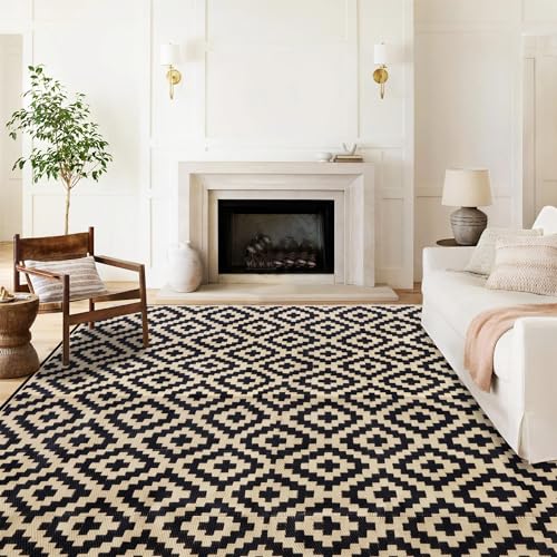 SAND MINE Waterproof Outdoor Rug 8x10 ft, Plastic Reversible Rug, Modern Area Rug, Large Floor Mat for Outdoors, RV, Patio, Backyard, Deck, Picnic, Beach, Camping, Black & Beige - color: Black & Beige, size: 8' x 10'
