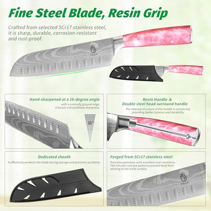 FULLHI 15pcs Japanese Knife Set with Magnetic Knife Block Holder, Japan Stainless Steel Blades, Ergonomic Handles for Professional and Home Cooking (Pink, Knife set) - color: Pink, size: 14 Piece Knife Set