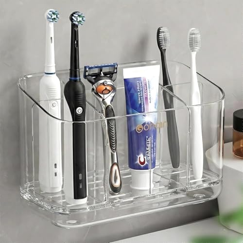 Toothbrush Holder for Bathroom Wall Mounted, 5 Slots Acrylic Toothbrush and Toothpaste Organizer Removable Dividers, Large Capacity Electric Toothbrush Holder for Family Bathroom Accessories, Clear - color: Large-clear
