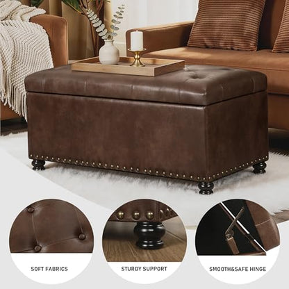 Joveco Storage Ottoman Bench 35" Faux-Leather Rectangular Tufted Ottomans Storage Room Organizer (Caramel) - color: Caramel