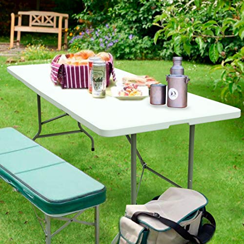 FORUP 6ft Table, Folding Utility Table, Fold-in-Half Portable Plastic Picnic Party Dining Camp Table (White) - size: 6 ft