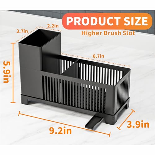 Rustproof Kitchen Sink Organizer for Countertop,Multifunctional Sink Organizer Caddy & Organization,Scrub Brush and Sponge Holder,Plastic Sink Storage Rack,Sponge Drain Rack,Dish Soap Dispenser,Black - style: Countertop