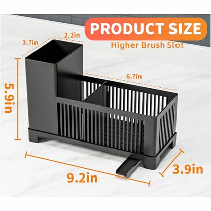 Rustproof Kitchen Sink Organizer for Countertop,Multifunctional Sink Organizer Caddy & Organization,Scrub Brush and Sponge Holder,Plastic Sink Storage Rack,Sponge Drain Rack,Dish Soap Dispenser,Black - style: Countertop