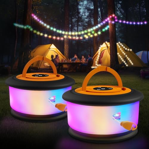 2pcs Camping String Lights,2 in 1 Upgraded 32.8FT Rechargeable Tent Lights String with 19 Lighting Modes,Quick Storage camping lights，Portable LED Lamp for Bedroom Yard Decor Christmas (Black&Orange) - style: Orange&Black(2 Pack)