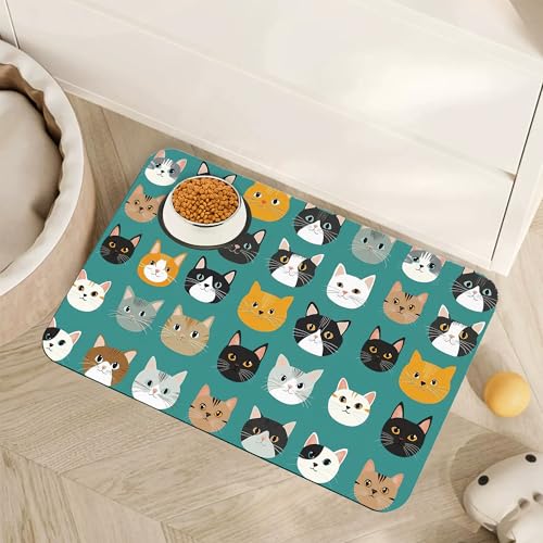 Cute Cat Dog Food Mat,Absorbent Pet Feeding Mat with Rubber Backing,Non-Slip Water Bowl Placemat,Indoor Pet Accessories Supplies 12"x20" - color: Cute Cat, size: 12"×20"