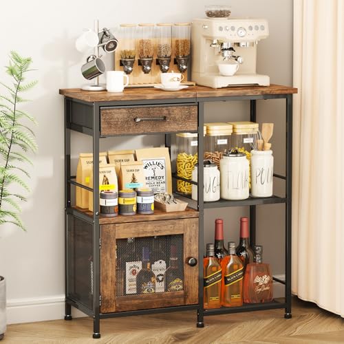SWTYMIKI Coffee Bar Cabinet for Home - Farmhouse Coffee Stand Station Multi-Purpose Buffet Sideboard Cabinet with Drawers - Kitchen Bar Table for Living Room, Corner, Small Space, Espresso - color: Espresso - Standard, style: Coffee Station with Storage C