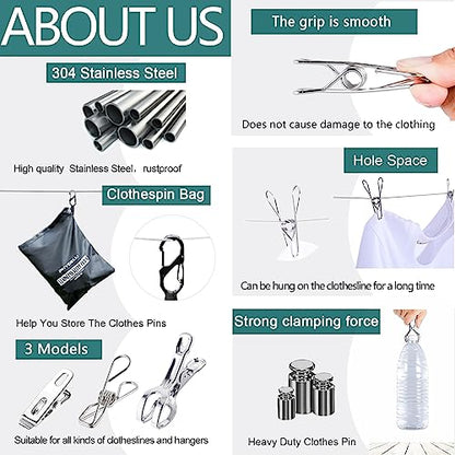 (40 PCS) Stainless Steel Clothes Pins Heavy Duty Outdoor, Mini Laundry Clothespins, Small Metal Bag Chip Clips, Food Packages, Clothesline Sock Snack Clips, PHYDELU - size: 40pcs small size Clothes Pins