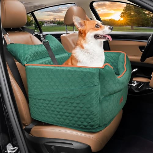 Dog Car Seat - Memory Foam Dog Booster Seats for Small Dogs Up to 25lbs-Elevated Pet Car Seat with Storage Pockets and Dogs Seat Belt-Pet Travel Bed for Front & Back Seats-Removable Washable-Green - color: Green