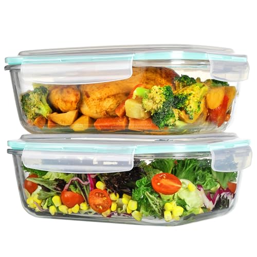 Vtopmart 2Pack 2260ml/ 76.4oz Large Glass Containers Food Storage with Lids, Meal Prep Food Container Set with Snap Airtight Lid for Baking, Microwave, Oven, Leak Proof, for Freezer, Dishwasher, Green - color: Green, size: 76.4oz