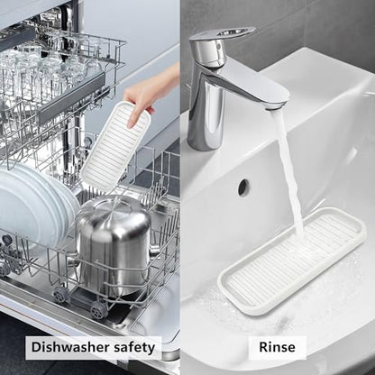 Silicone Sponge Holder Kitchen Sink Organizer Tray Dish Caddy Soap Dispenser, Scrubber Spoon Holder,Dishwashing Accessories 2 Pack (White) - color: White