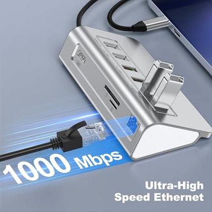 intpw 10-in-1 USB C Hub with Ethernet, 4K@60Hz HDMI, 10Gbps USB-C/USB-A, PD 100W, SD/TF, P9R PRO Docking Station for MacBook Pro/Air M1-M5, iPhone 17/16/15, iPad Pro, Windows - color: Silver Grey, size: 1.64ft