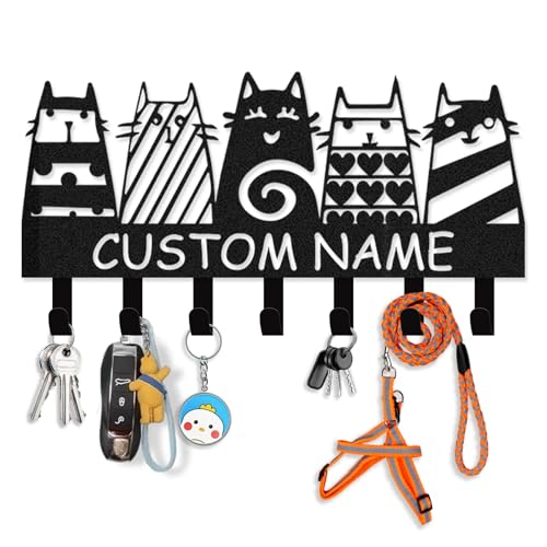 Dyoart Personalized Key Holder Wall Mount - Custom Name Cat Key Holder for Wall, Black Pet Wall Art Decor, Housewarming Gifts, Key Rack Coat Rack Organizer for Storage, Living Room, Hallway - color: 06 Cat