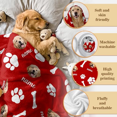Custom Dogs Blanket with Picture Name, Personalized Funny Dog Cat Face Throw Blankets, Customized Pet Memorial Blanket for Cat Dog Lovers Owner Dogs Dad Mom Gifts for Women Men - color: Design4