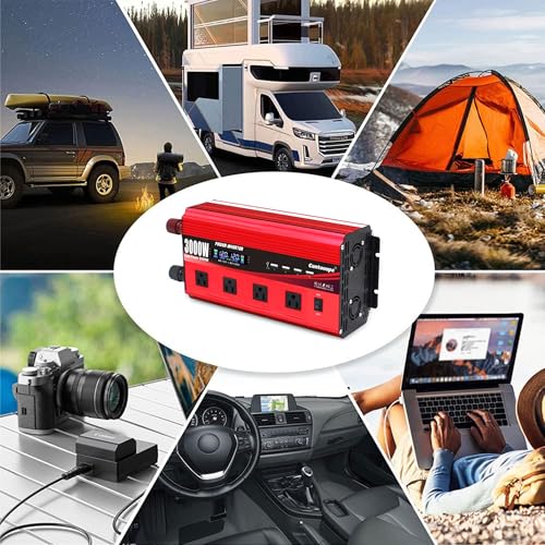 Cantonape 3000W Power Inverter 12V to 110V/120V DC to AC with LCD Display, Remote Controller 4 x AC Outlets and 4 x 3.1A USB Car Adapter for Car Truck Boat RV Solar System - size: 3000W-12V