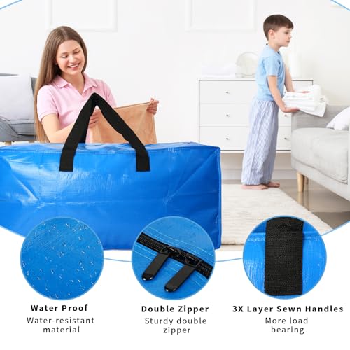 4 Pack Heavy Duty Extra Large Moving Bags - Strong Handles& Backpack Straps - Blue Storage Bags Alternative to Moving Boxes Bins, Packing bag Compatible with Ikea Frakta Cart - color: Blue, size: 4 Pack