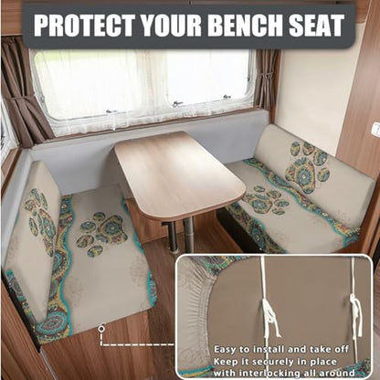 Boho Mandala Dog Paw Print 3 Pcs RV Dinette Cushion Covers Stretch Camper Cushion Slipcover Sofa Furniture Protector Include 1 Backrest Cover 1 Bench Cover and 1 Pillowcase - color: Boho Mandala Dog Paw