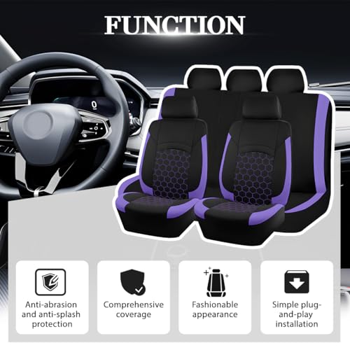Car Seat Cover Full Sets, Polyester Foam Breathable Waterproof Vehicle Split Front Rear Seat Protectors, Automotive Interior Chair Cushion Pad, Universal for SUV RV Truck (Purple) - color: Purple