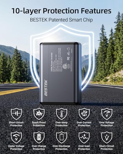 BESTEK 150W Car Power Inverter 11V-17V for Tesla Truck RV, 30W USB C PD 18W USB A Charger, 12V DC to 110V AC Converter with Detachable Cigarette Lighter Cable, 10-Layer Protection, ETL Certified - color: Grey