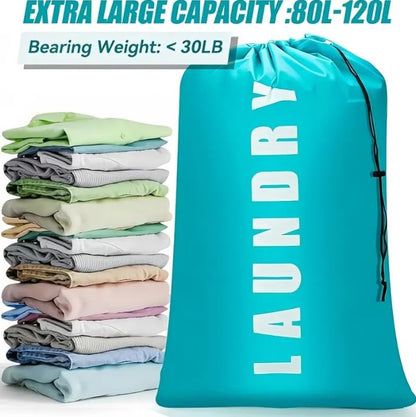 2 Pack XL Travel Laundry Bag, Dirty Clothes Organizer with Drawstring, Large Enough to Hold 4 Loads of Laundry， Easy Fit a Laundry Hamper or Basket，24" x 36" - color: Blue and Blue