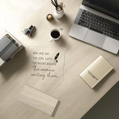 Writer Gifts for Women Men,the Girl With the Book Became the Woman Writing them Acrylic Sign for Home Office Desk Shelf - color: Purple