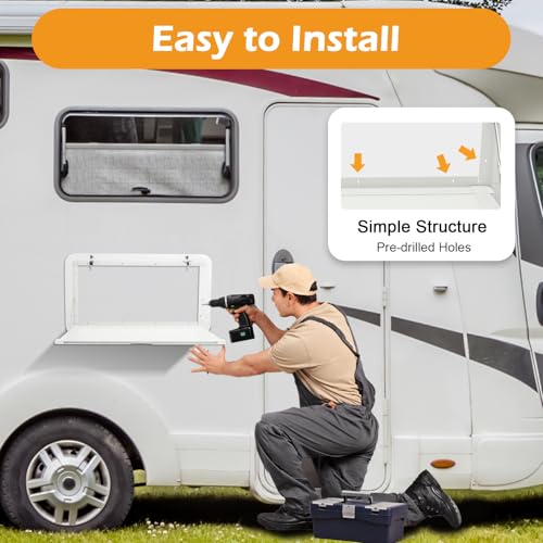 RV Caravan Picnic Folding Table, Aluminum Wall Mount Floating Desk Shelf,Folding Wall Table Lockable Wall Table Kit for Campervans and Motorhomes 31.49 * 17.71in