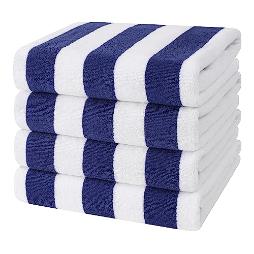 Cotton Paradise, Cabana Stripe Beach Towels 4 Packed, 30x60 inches Extra Large Pool Towels, Soft Absorbent Quick Dry, Navy Blue - color: Navy Blue