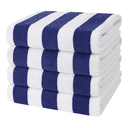 Cotton Paradise, Cabana Stripe Beach Towels 4 Packed, 30x60 inches Extra Large Pool Towels, Soft Absorbent Quick Dry, Navy Blue - color: Navy Blue
