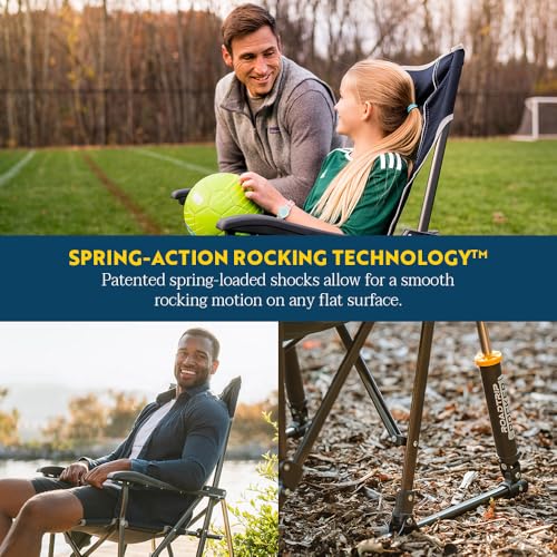 GCI OUTDOOR RoadTrip Rocker Camping Chair | Portable, Folding Rocking Chair with Solid, Durable Armrests, Drink Holder & Comfortable Extended Backrest — Indigo Blue - color: Midnight, style: Roadtrip Rocker
