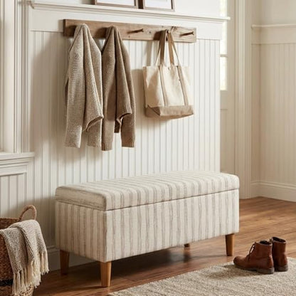 HomePop Malmo 36" Storage Bench - Gray & Cream Stripe - color: Gray and Cream Stripe