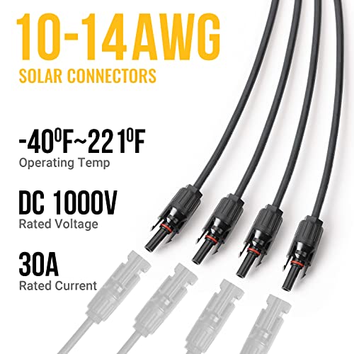 BougeRV Solar Y Branch Connectors Extra Long Solar Panel Parallel Connectors 1 to 4 Solar Cable Wire Plug Tool Kit (M/FFFF and F/MMMM) - size: 1 Pair M/FFFF and F/MMMM