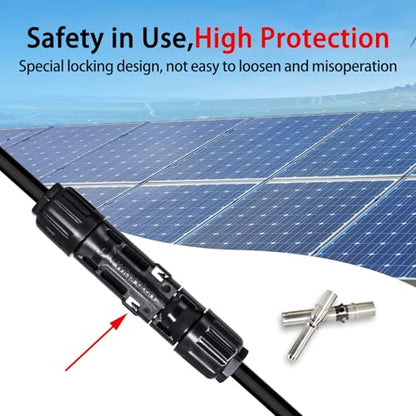 8AWG Solar Connectors IP68 Waterproof 1500V 70A Solid Tinned Copper Terminal Black 5 Pairs for Solar PV Panel Cable(10mm²) - size: 10mm2 (8AWG)