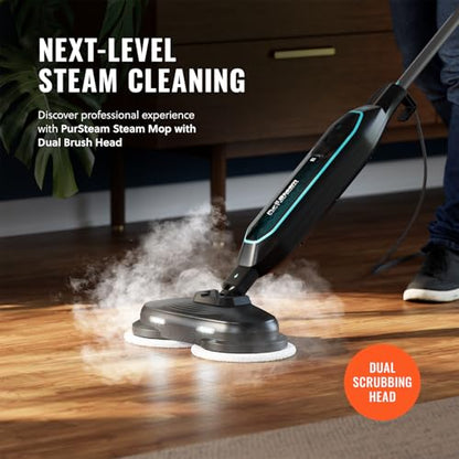 Pursteam ScrubMaster Steam Mop with Dual Scrubbing Head, LED Headlights, Adjustable Steam Control, Anti-Slip Swivel Head, Cable Holder & Upright Lock - size: Steam Mop - ScrubMaster