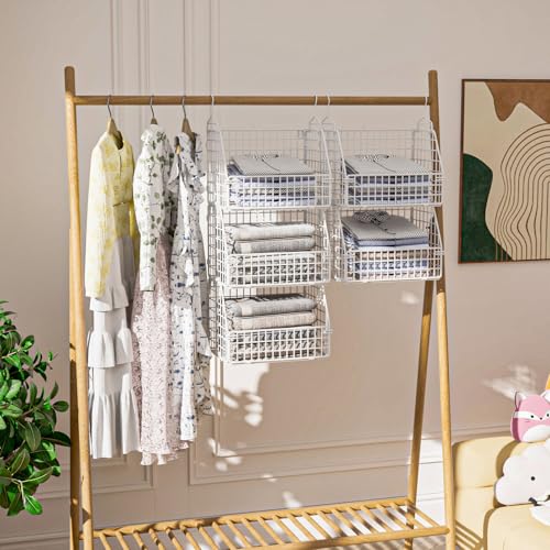 PUPPYCUTE Hanging Closet Organizer and Storage, Clothes Hanging Shelves Wire Baskets for Clothing Sweaters Purse Handbags Shoes White 5 Tier - color: White-5pcs