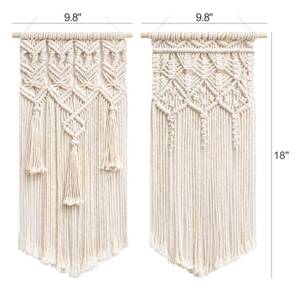 Mkono 2 Pcs Macrame Woven Wall Hanging Boho Chic Geometric Art Decor - Beautiful Bedroom Nursery Apartment Home Decoration, Gift for Girls Adults Birthday Christmas, Small Size 18" L x 9.5" W - size: Small