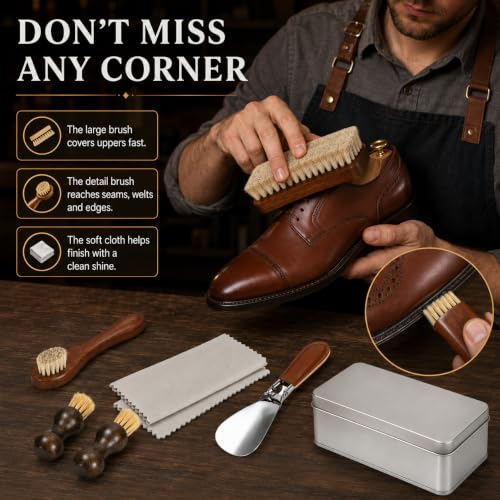 Polish Kit for Men & Women Shoe Polish Kit 3 Horsehair Brushes Black Neutral Mink Oil for Shoes Cleaning Shine Care