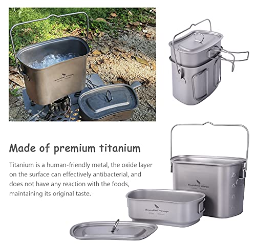 Boundless Voyage Titanium Mess Kit Hanging Pot Cup with Lid Folding Handles Outdoor Camping Cooking Set Ultralight Portable Tableware Cookware