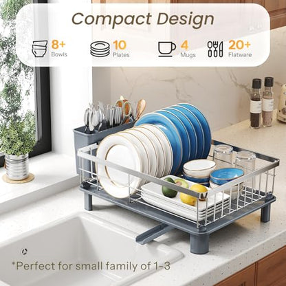 SNTD Dish Drying Rack - Small Dish Rack for Kitchen Counter, Stainless Steel Dish Drainer with Utensil Holder and Drainboard, 11" W x 15" L (Silver) - color: Silver, size: 11" W x 15" L