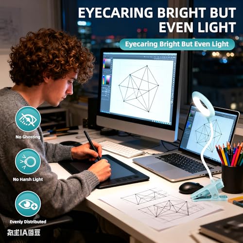 Akynite Desk Lamp LED Clip on Light, 5 Modes 5 Brightness Dimmable Clamp Light, Rechargeable Battery Flexible Clip on Reading Lamp for Bed Headboard Bunk Bed at Night for Kids (Blue) - color: Blue