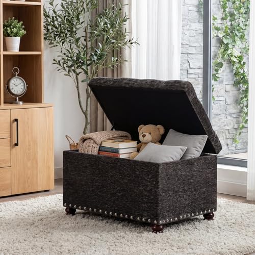 Joveco Storage Ottoman Bench, Rectangle 24" Velvet Foot Rest Stool Square Footstool for Living Room, Bedroom, Charcoal Grey - color: Charcoal Grey