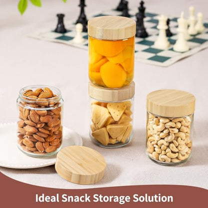 DRKIO 16 Oz Overnight Oats Containers with Bamboo Lids - 4 Pack Glass Storage Jars with Airtight Lids Wide Mouth Mason Food Jars Great for Meal Prep Salad Chia Pudding Snacks Yogurt Sugar Spice Cereal - color: 16 Oz - Natural