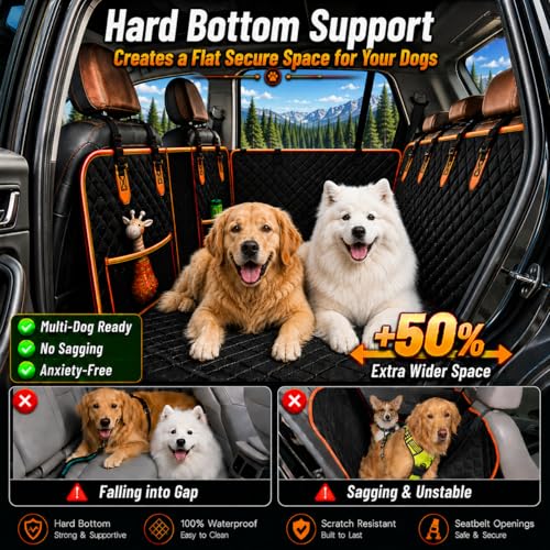 Dog Car Seat Cover for Back Seat, Hard Bottom Back Seat Extender for Dogs — Supports 500lbs for Safe Road Trips, Waterproof Pet Hammock Suitable for Large Breeds in Cars, SUVs & Trucks