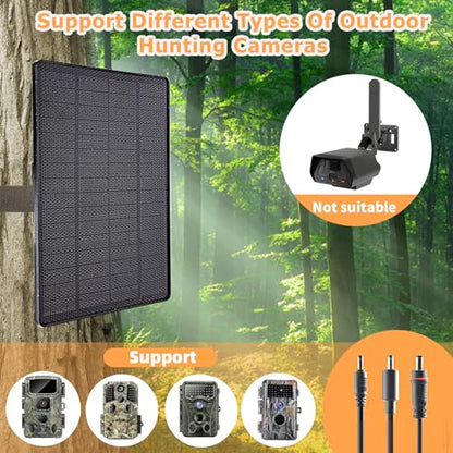 6W Solar Panel for Trail Cameras, 6V/9V/12V Solar Battery Charger Kit Built-in 6000mAh Rechargeable Battery Trail Camera Solar Panel, IP65 Waterproof Hunting Accessories, 5ft Cable