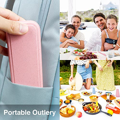 YDYTOP Reusable Travel Utensils Set with Case, Pink Wheat Straw Portable Knife Fork Spoons Tableware, Eco-Friendly BPA Free Cutlery for Kids and Adults as Travel Picnic Camping Utensils - color: 1 Sets - Pink