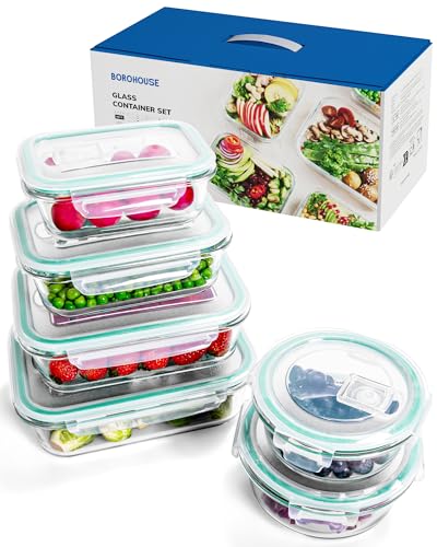6-Pack Borosilicate Glass Food Storage Containers Set with Airtight Lids - Oven, Microwave & Freezer Safe, Leak-Proof, BPA-Free - Baking, Meal Prep & Gift Ready
